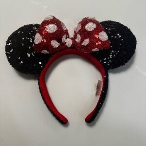 Sequin Minnie Mouse Ears Headband - Red and Black